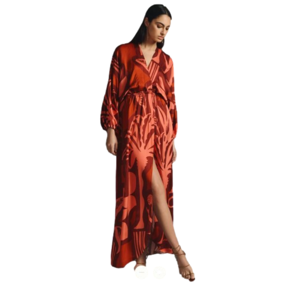 NWT! Anthropologie Eugenia Fernández Isola V-Neck Maxi Dress RED MOTIF - X-Small